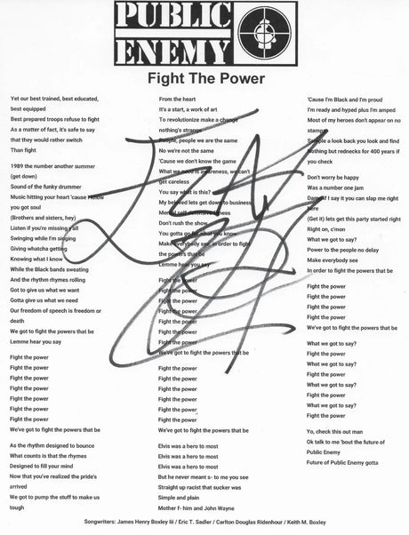 Flavor Flav Signed Public Enemy Fight The Power Lyrics Sheet Proof Autographed Public Enemy Hip Hop Rapper