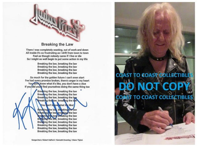 KK Downing Signed Judas Breaking the Law Lyrics Sheet COA Exact Proof Autographed Judas Priest