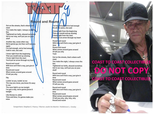 Stephen Pearcy Signed Ratt Round and Round Lyrics Sheet Proof COA Autographed