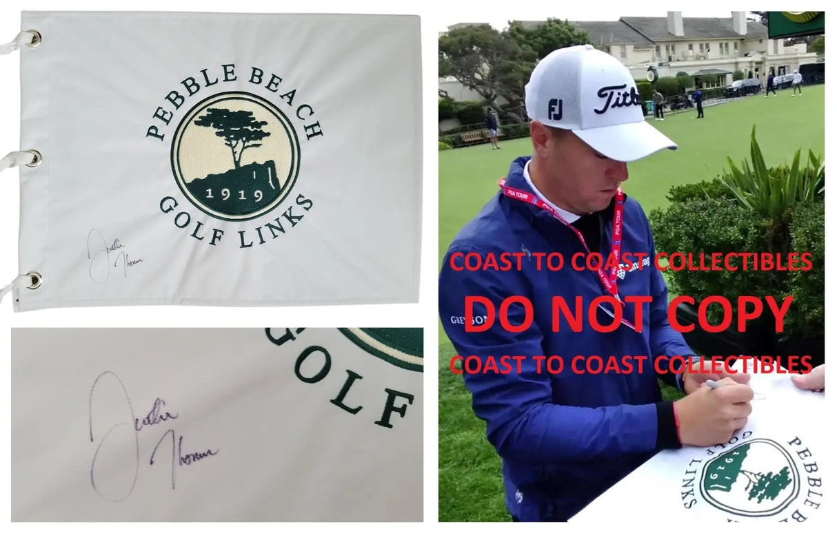 Justin Thomas Signed Pebble Beach Golf Flag COA Proof Autographed