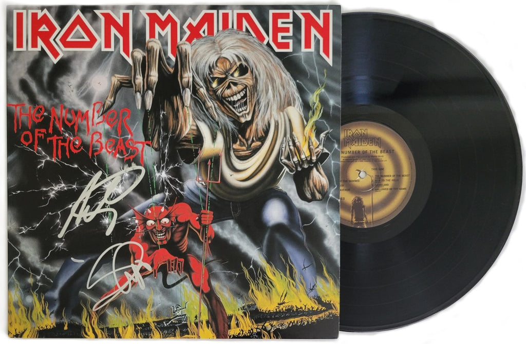 Iron Maiden Signed The Number of the Beast Album Proof Autographed Vinyl Record Steve Harris,Adrian Smith