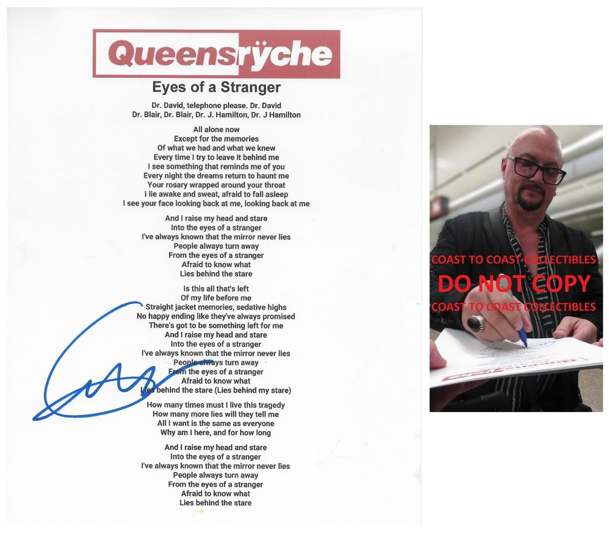 Geoff Tate Signed Queensryche Eyes of a Stranger Lyrics Sheet Proof COA Autographed