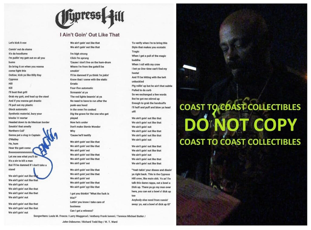 Sen Dog Signed Cypres Hill I Ain't Goin' Out Like That Lyrics Sheet COA Proof Autographed