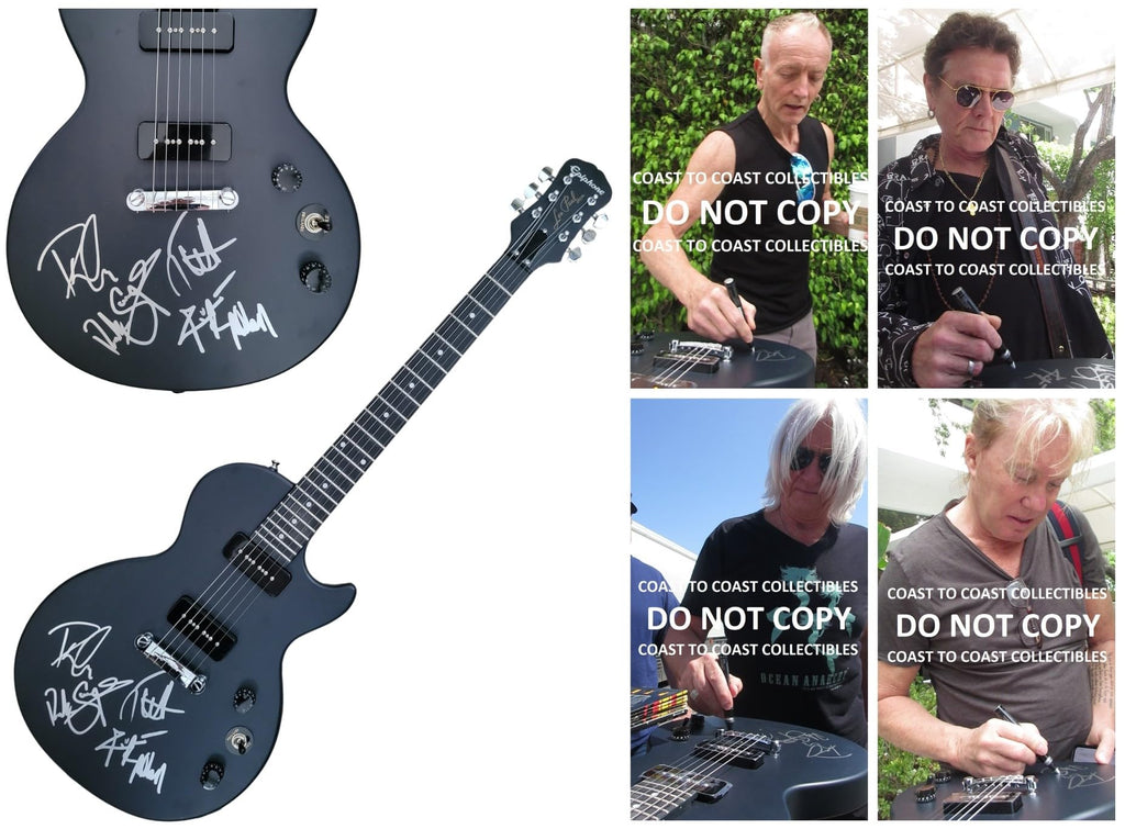 Def Leppard Band Signed Les Paul Electric Guitar COA Proof Autographed Joe Elliott Rick Savage Phil Collen Rick Allen