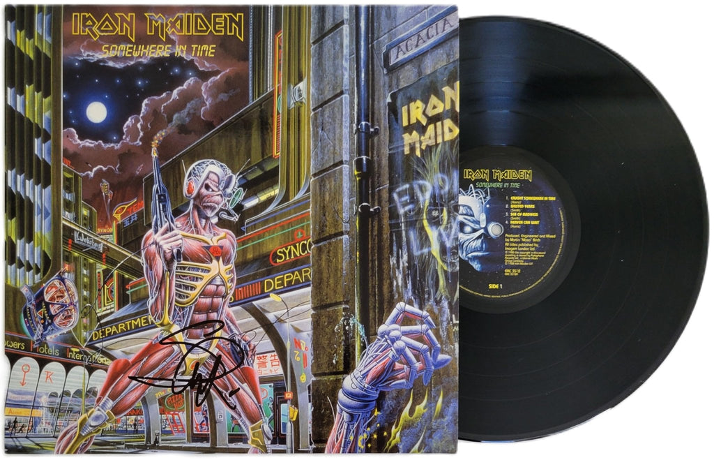 Steve Harris Signed Iron Maiden Somewhere in Time Album COA Exact Proof Autographed Vinyl Record