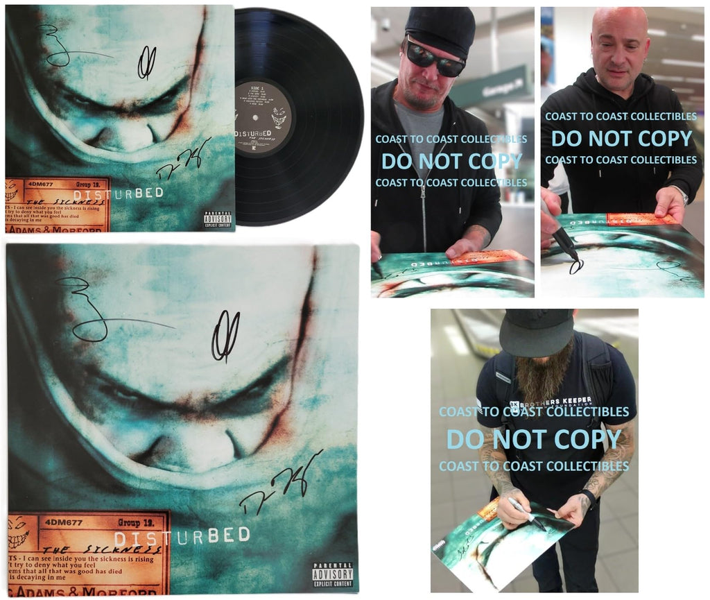 Disturbed Band Signed The Sickness Album COA Proof Autographed Vinyl Record David Draiman,Dan Donegan,Mike Wengren