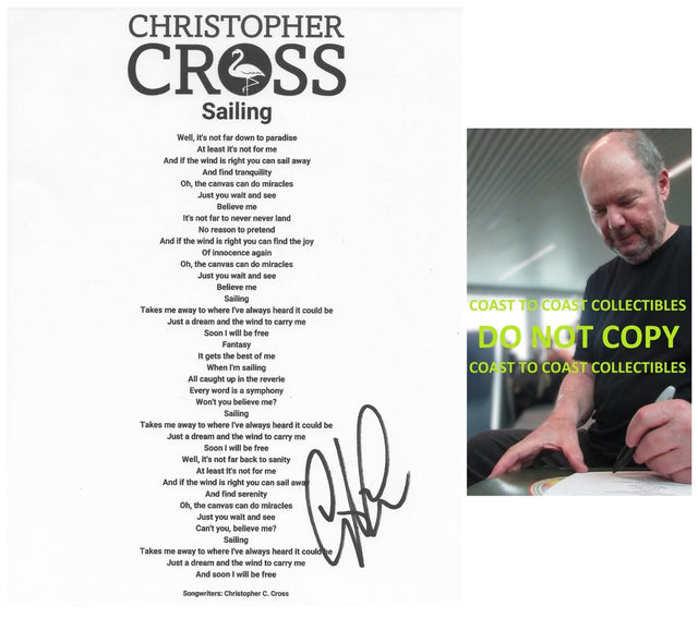Christopher Cross Signed Sailing Lyrics Sheet COA Exact Proof Autographed