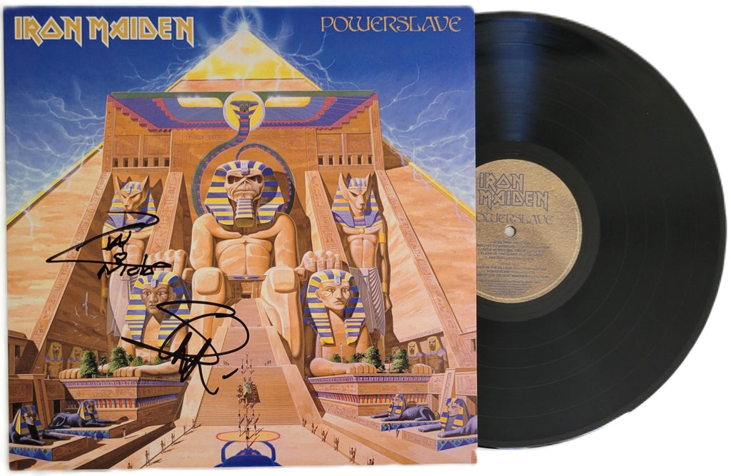 Iron Maiden Signed Powerslave Album COA Proof Autographed Vinyl Record Steve Harris & Nicko McBrain