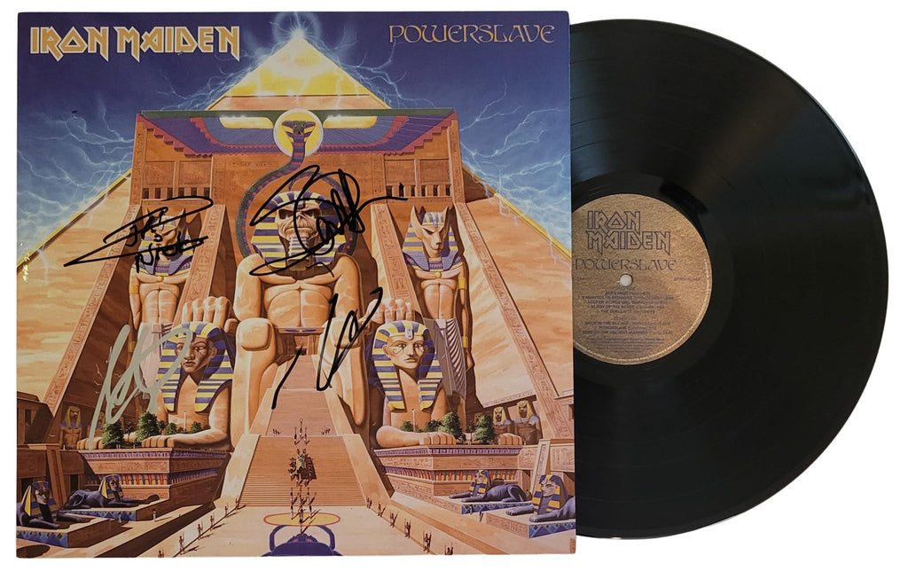 Iron Maiden Signed Powerslave Album COA Proof Autographed Vinyl Record Steve Harris,Dave Murray,Adrian Smith,Nicko McBrain Iron Maiden