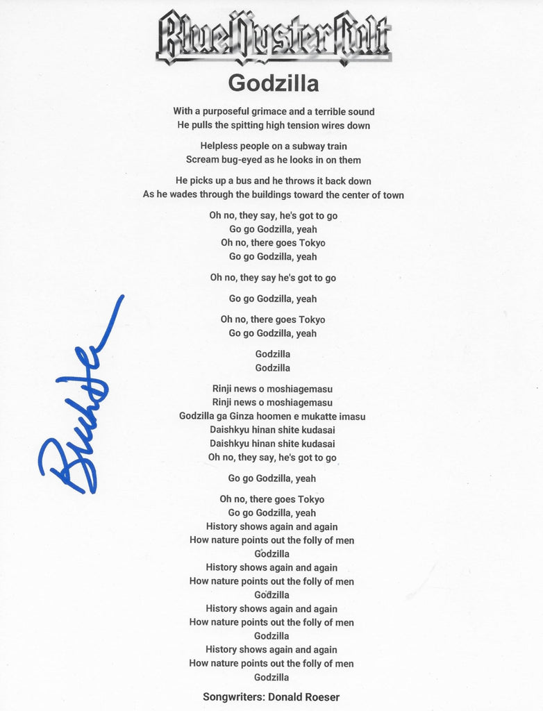 Buck Dharma Signed Blue Oyster Cult Godzilla Lyrics Sheet Proof Autographed STAR