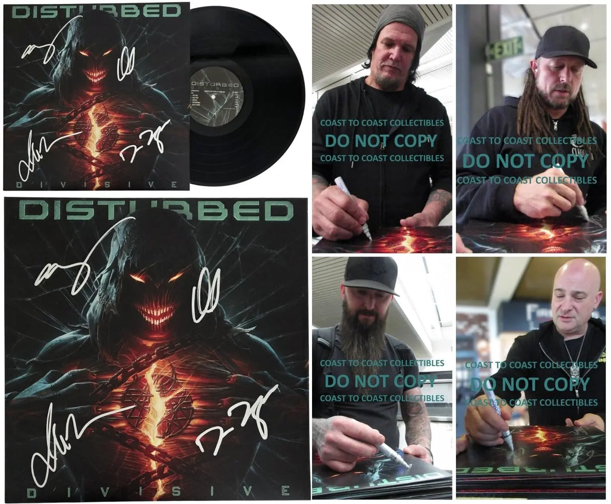 Disturbed Band Signed Divisive Album COA Proof Autographed Vinyl Record David Draiman,Dan Donegan,Mike Wengren,John Moyer