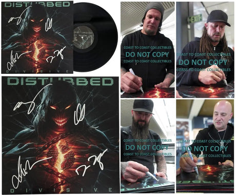 Disturbed Band Signed Divisive Album COA Proof Autographed Vinyl Record David Draiman,Dan Donegan,Mike Wengren,John Moyer