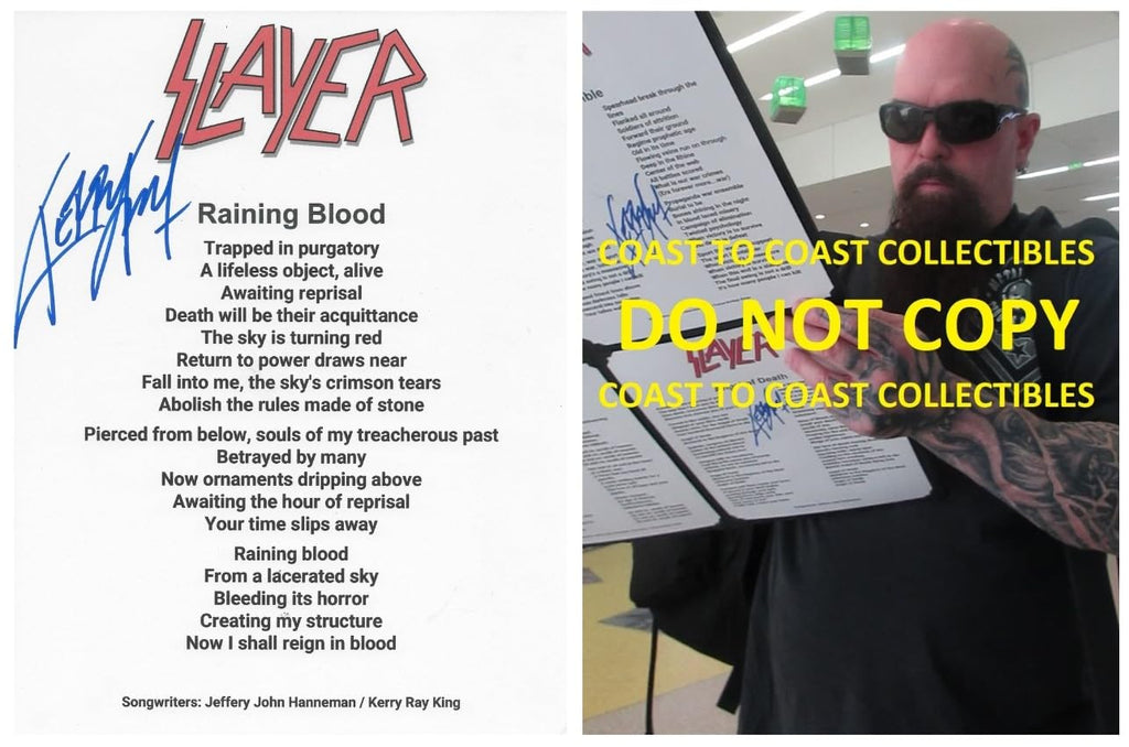 Kerry King Signed Slayer Raining Blood Lyrics Sheet COA Exact Proof Autographed