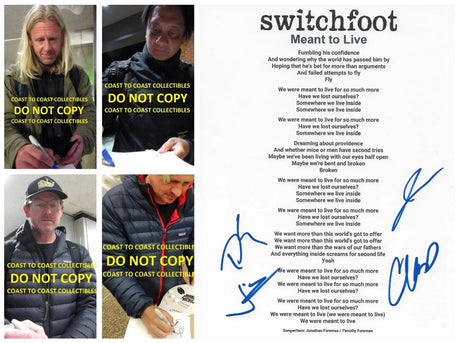 Switchfoot Band Signed Meant To Livee Lyrics Sheet COA Proof Autographed Jon Foreman Tim Forman Chad Foreman Jerome Fontamillas