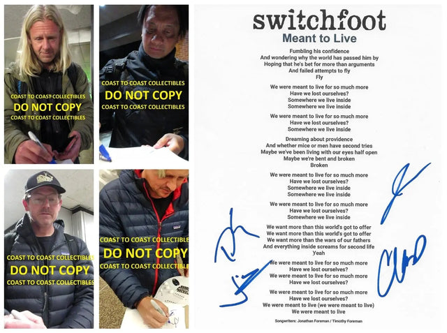 Switchfoot Band Signed Meant To Livee Lyrics Sheet COA Proof Autographed Jon Foreman Tim Forman Chad Foreman Jerome Fontamillas
