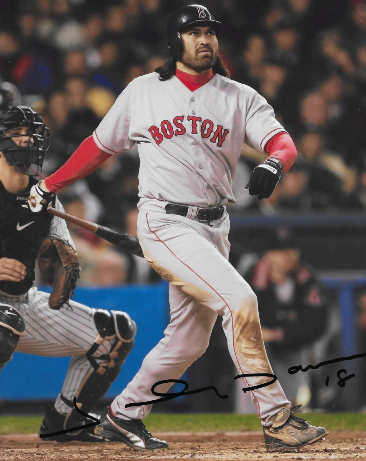 Johnny Damon Signed Red Sox Baseball 8x10 Photo Proof COA Autographed