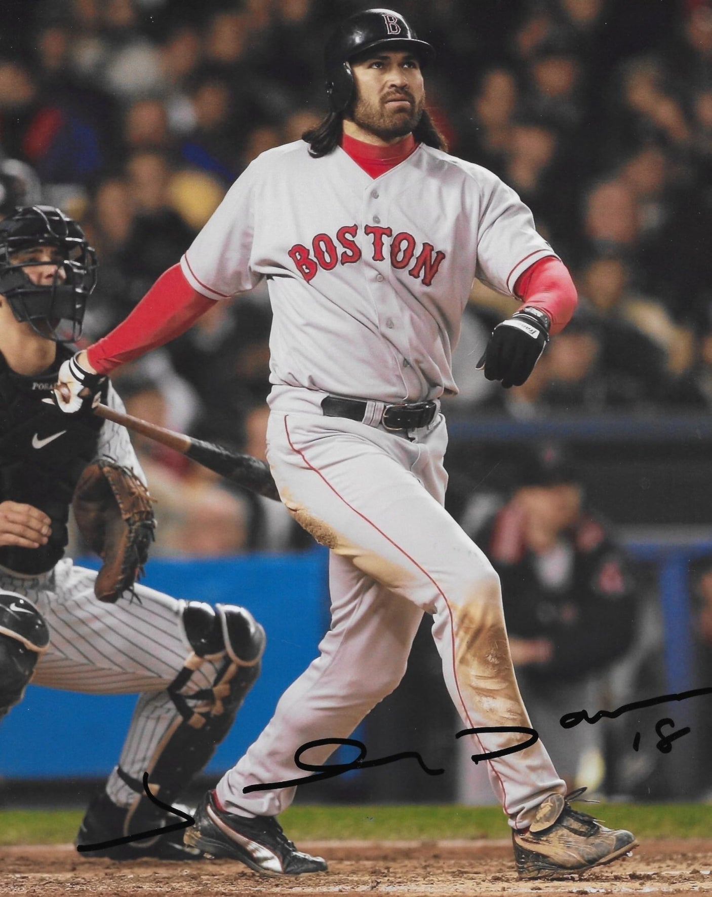 Johnny Damon Signed Red Sox Baseball 8x10 Photo Proof COA Autographed