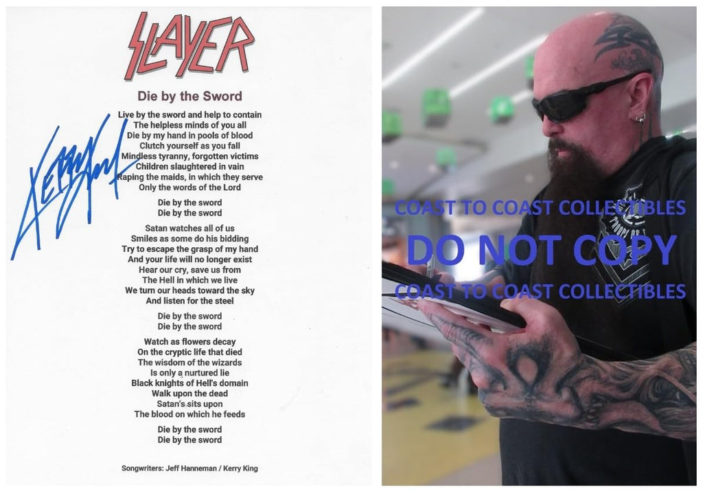 Kerry King Signed Slayer Die By The Sword Lyrics Sheet COA Exact Proof Autographed