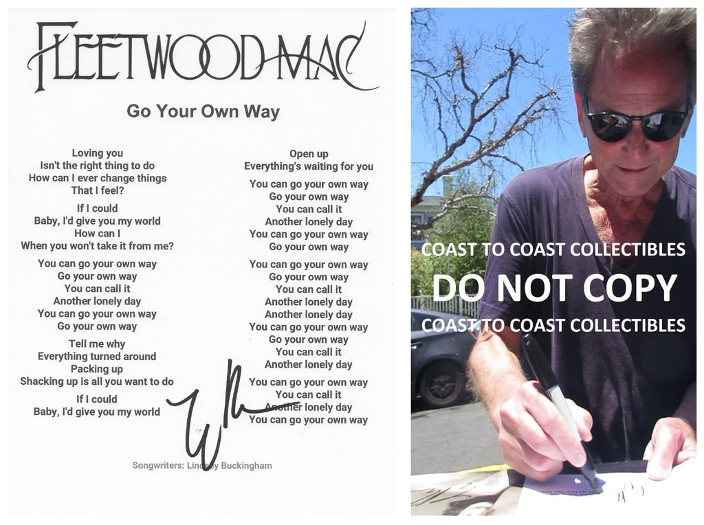 Lindsey Buckingham Signed Go Your Own Way Lyrics Sheet COA Proof Autographed Fleetwood Mac