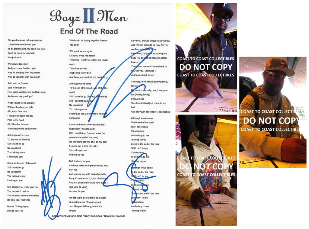 Boyz II Men Signed End of The Road Lyrics Sheet COA Exact Proof Autographed STAR