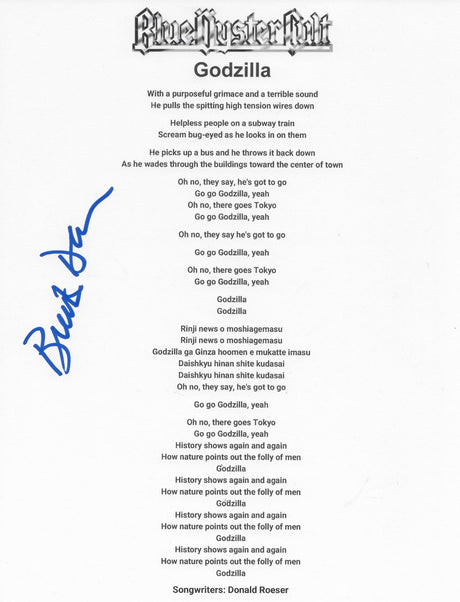 Buck Dharma Signed Blue Oyster Cult Godzilla Lyrics Sheet Proof Autographed STAR