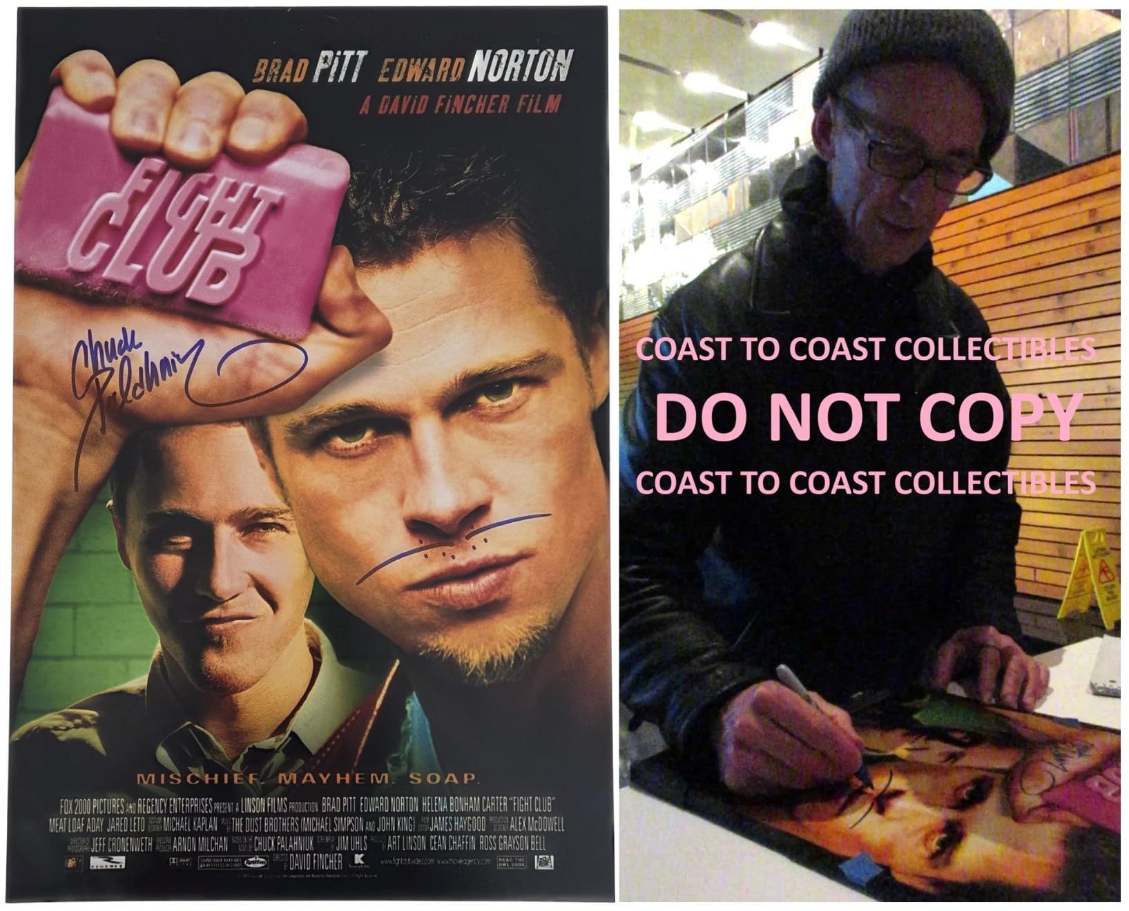 Chuck Palahniuk Signed 12x18 Fight Club Movie Poster Photo COA Exact Proof Autographed