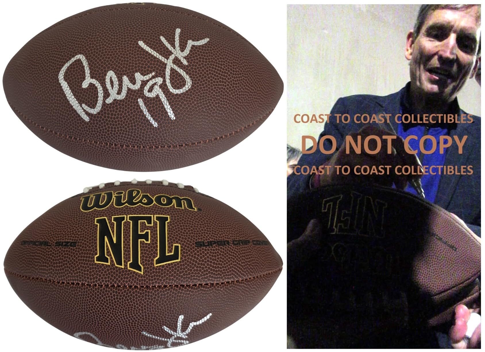 Bernie Kosar Signed Football Exact Proof COA Cleveland Browns Miami Hurricanes