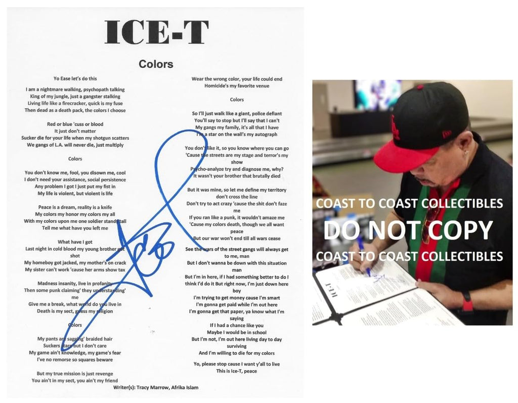 Ice T Signed Colors Lyrics Sheet COA Exact Proof Autographed Body Count