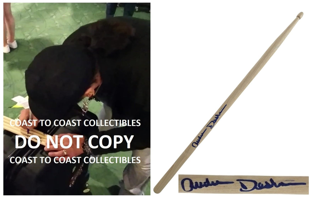 Audie Desbrow Great White Drummer Signed Drumstick COA Exact Proof Autographed..