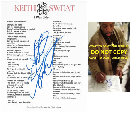 Keith Sweat Signed I Want Her Lyrics Sheet COA Exact Proof Autographed STAR