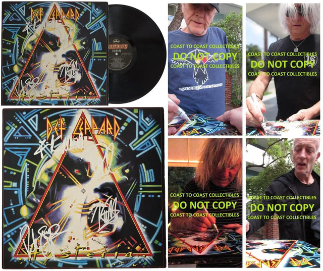 Def Leppard Signed Hysteria Album COA Exact Proof Elliott,Allen,Collen,Savage Vinyl Record