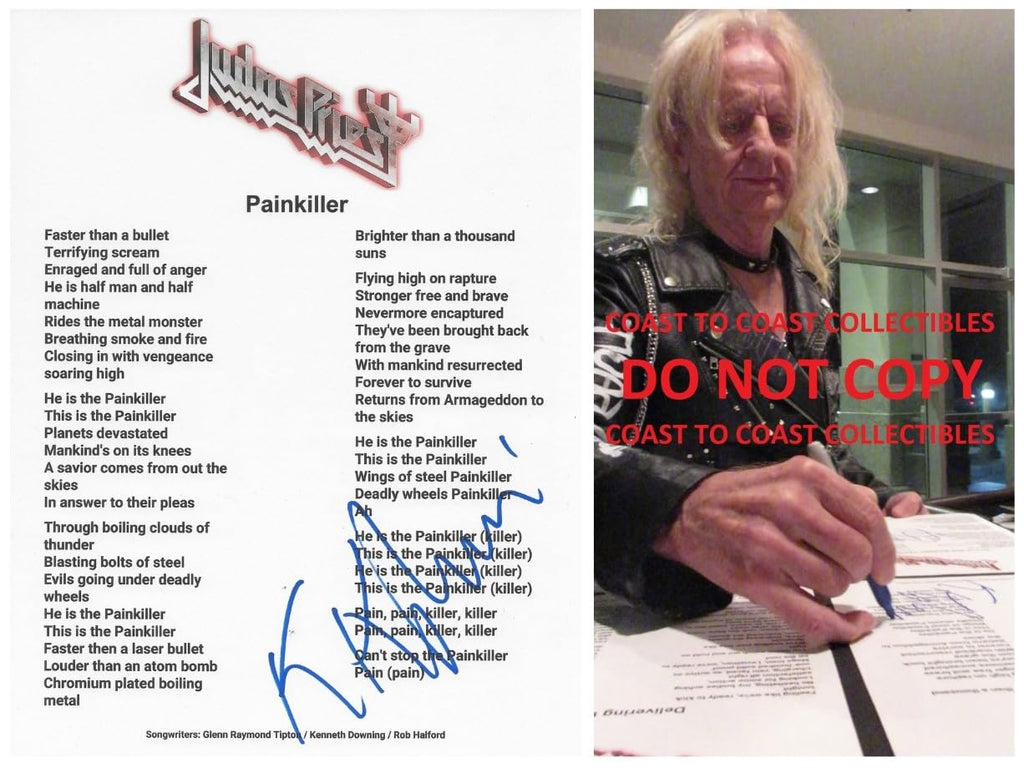 KK Downing Signed Painkiller Lyrics Sheet COA Exact Proof Autographed Judas Priest