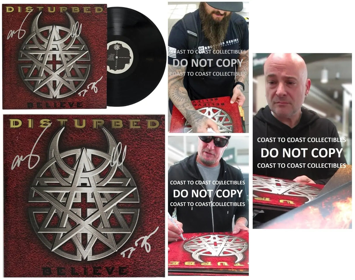 Disturbed Band Signed Believe Album COA Proof Autographed Vinyl Record David Draiman,Dan Donegan,Mike Wengren