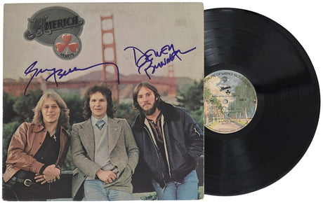 America Band Signed Hearts Album COA Exact Proof Autographed Vinyl Record Dewey Bunnell & Gerry Beckley