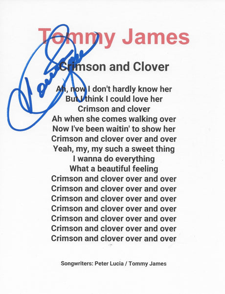Tommy James Signed Crimson and Cover Lyrics Sheet COA Exact Proof Autographed