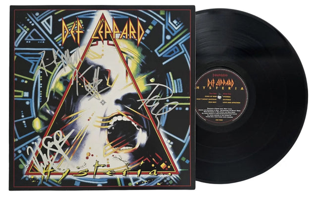 Def Leppard Band signed Hysteria Album COA Exact Proof Elliott,Allen,Collen,Savage Vinyl Record Def Leppard