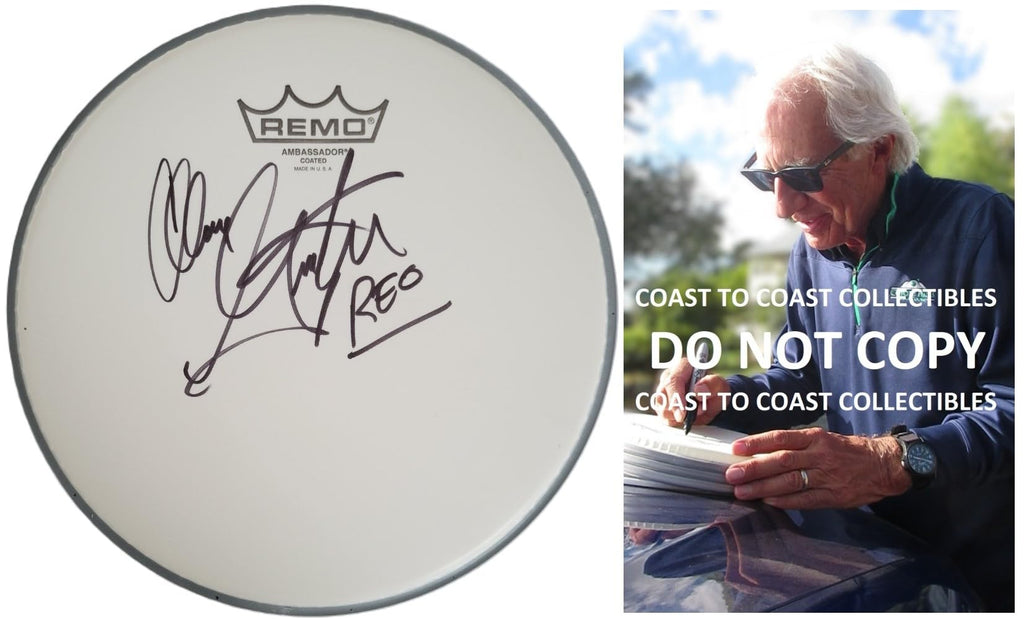 Alan Gratzer REO Speedwagon Drummer Signed Drumhead COA Proof Autographed