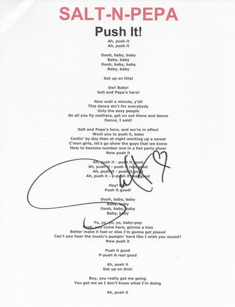 Salt Signed Salt - N - Pepa Push it Lyric Sheet COA Exact Proof Autographed
