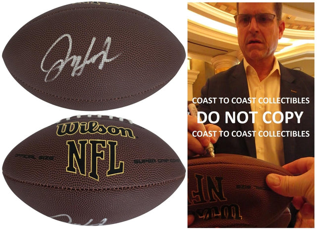 Jim Harbaugh Signed Football Proof COA Autographed Michigan Los Angeles Chargers