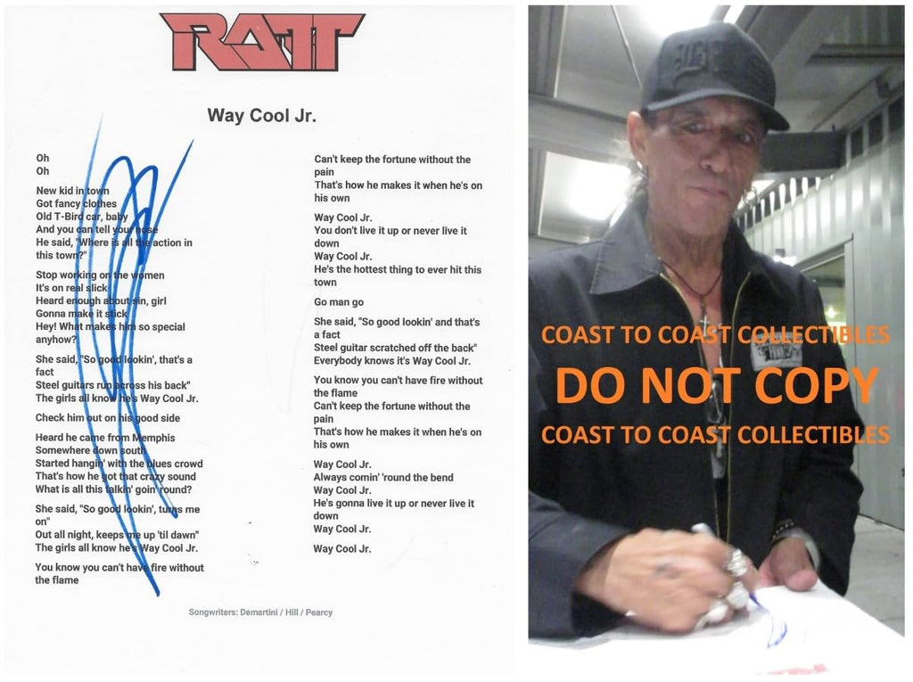 Stephen Pearcy Signed Ratt Way Cool Jr Lyrics Sheet Proof COA Autographed