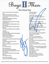 Boyz II Men Signed One Sweet Day Lyrics Sheet COA Exact Proof Autographed STAR
