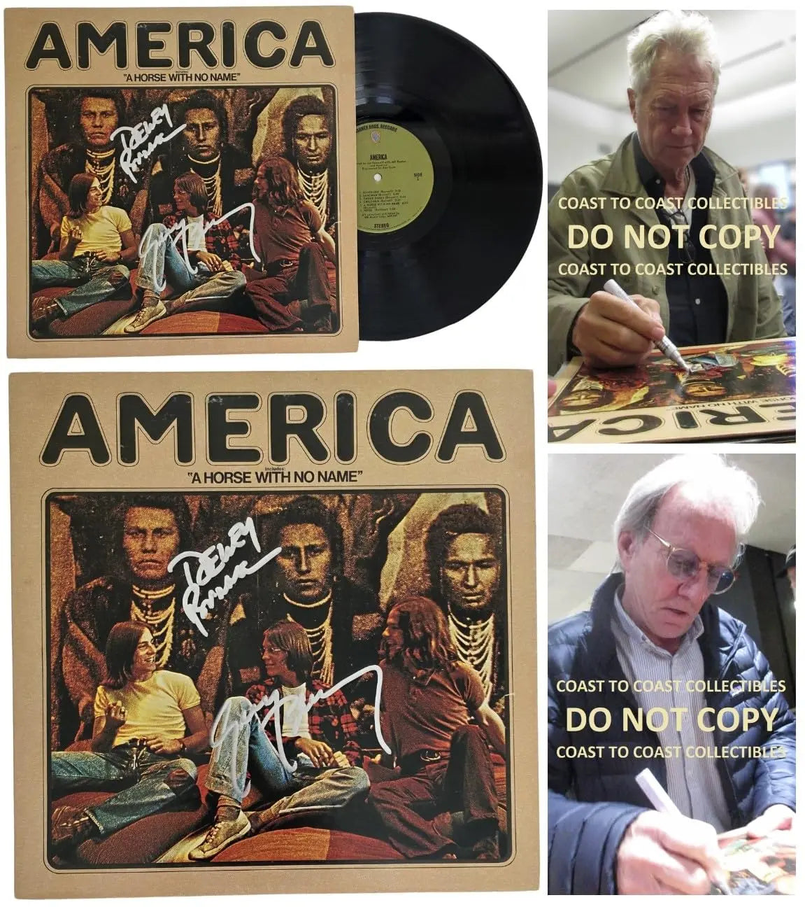 Dewey Bunnell Gerry Beckley Signed America Album COA Exact Proof Vinyl Record