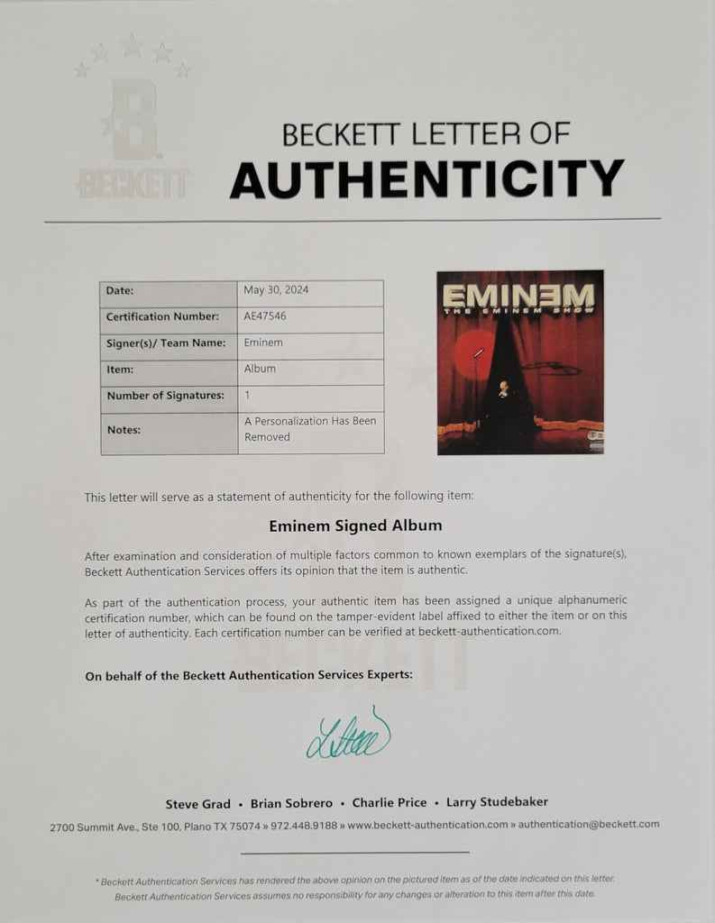 Slim Shady Signed The Eminem Show Album Beckett COA Autographed Vinyl Record Rare