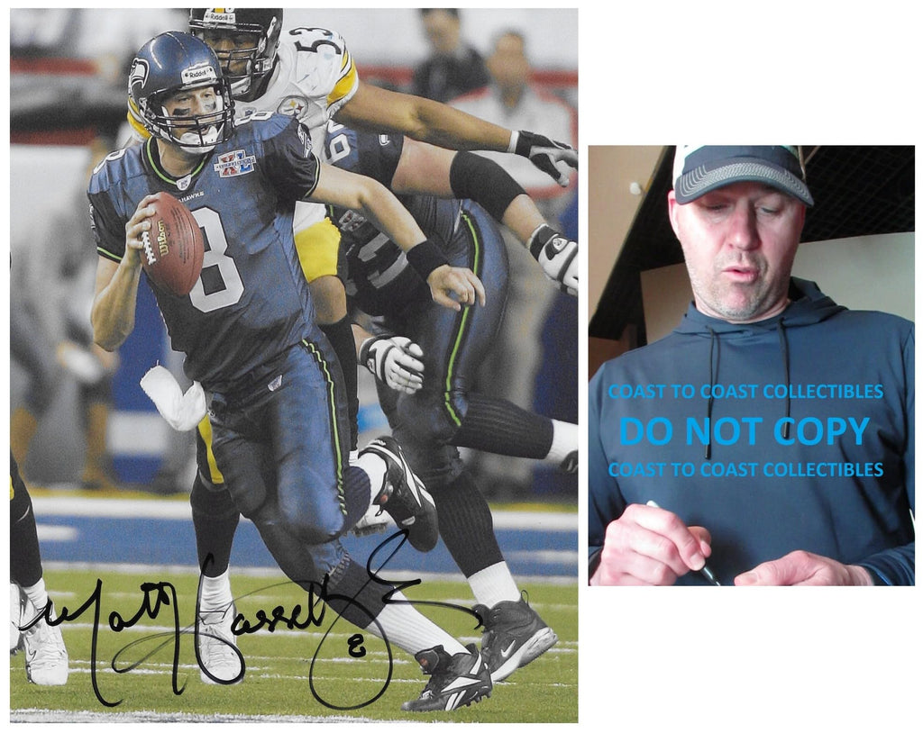 Matt Hasselbeck Signed Seahawks Football 8x10 Photo COA Proof Autographed..