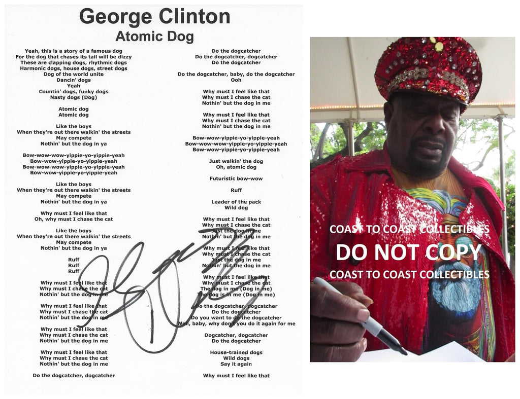 George Clinton Signed Atomic Dog Lyrics Sheet COA Proof Autographed Funkadelic STAR