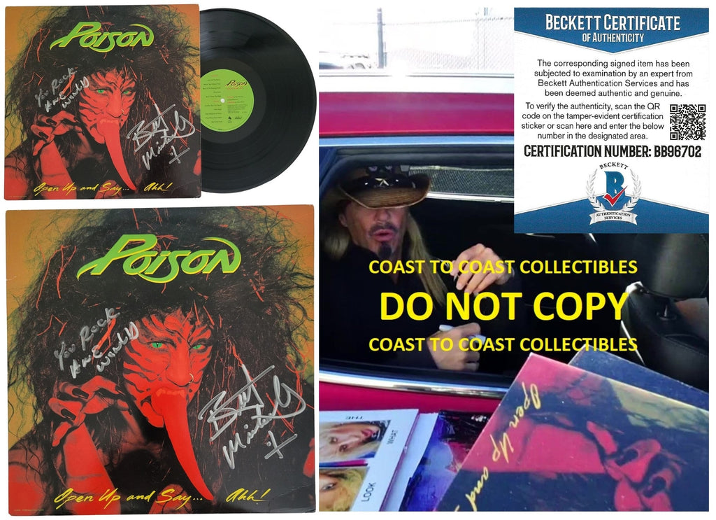 Bret Michaels Signed Poison Open Up and Say...Ahh! Album Beckett COA Proof Autographed Vinyl Record