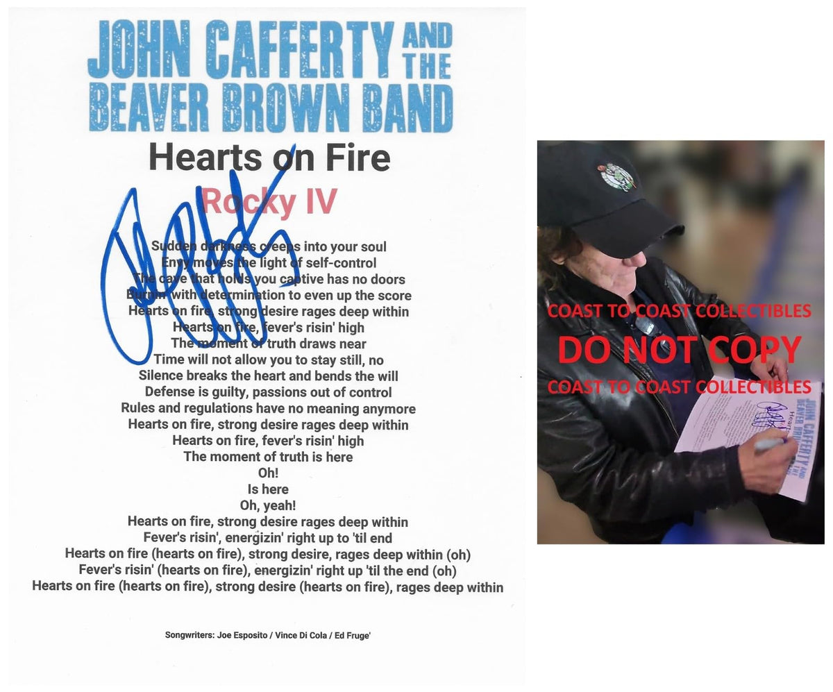 John Cafferty Signed Hearts on Fire Lyrics Sheet COA Exact Proof Autographed