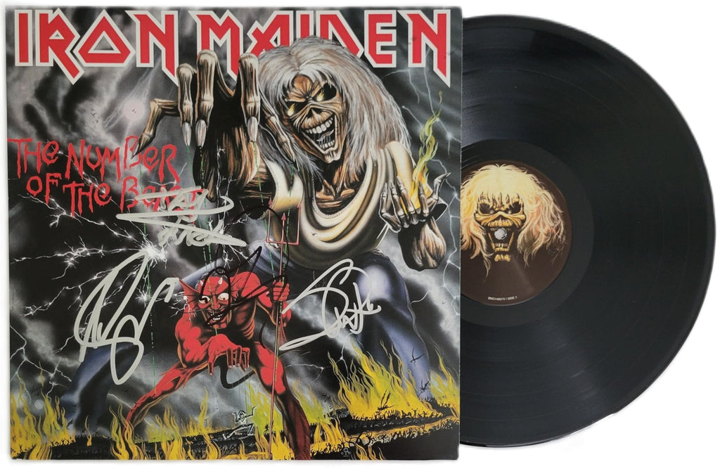 Iron Maide Signed The Number of the Beast Album COA Proof Autographed Vinyl Record Steve Harris,Dave Murray,Adrian Smith,Nicko McBrain Iron Maiden