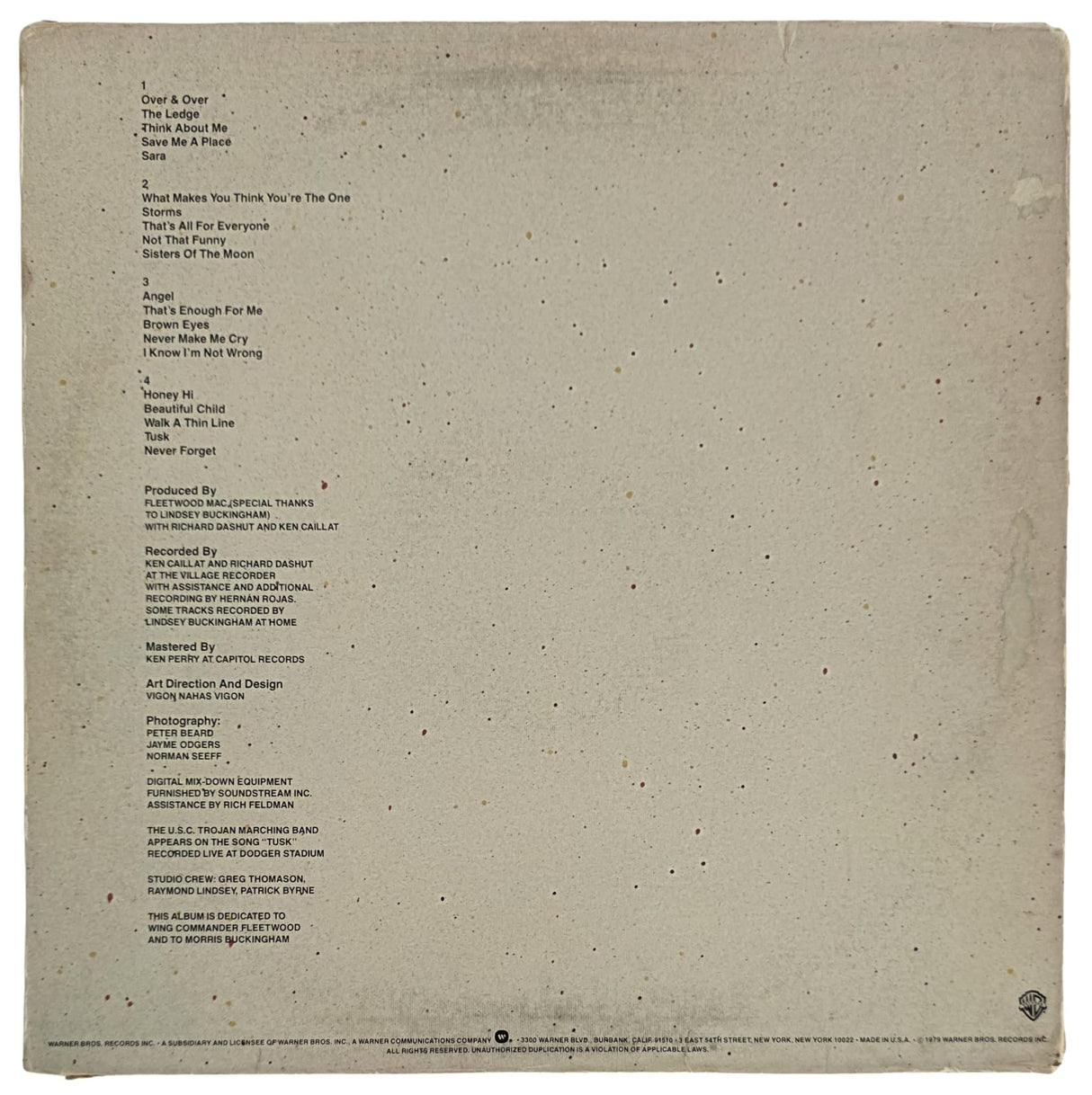 Mick Fleetwood Lindsey Buckingham Signed Tusk Album COA Proof Vinyl Record Fleetwood