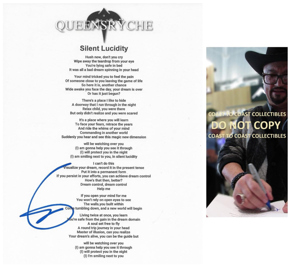 Geoff Tate Signed Queesryche Silent Lucidity Lyrics Sheet Proof COA Autographed